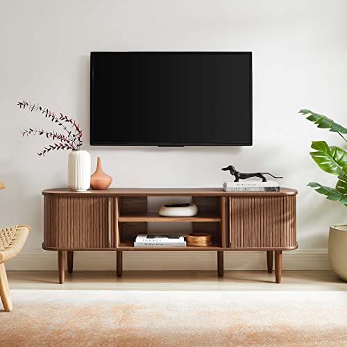 Modway Contour Mid-Century Modern 55" Media TV Stand in Walnut