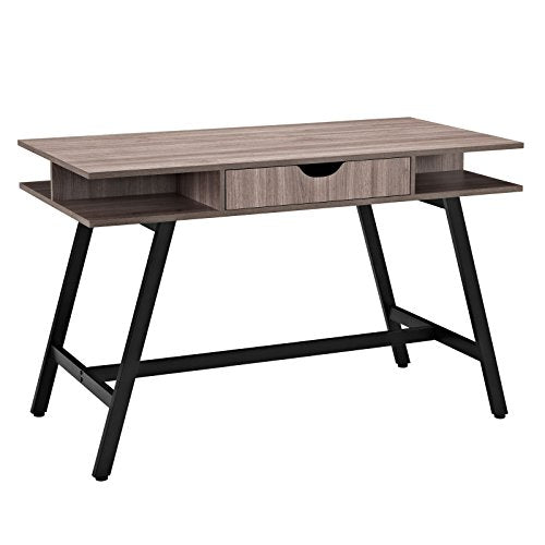 Modway Turnabout Wood Grain and Metal Writing Office Desk With Storage Space In Birch