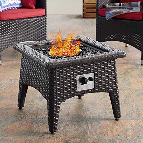 Modway Vivacity Wicker Rattan Square Propane Gas Fire Pit Table