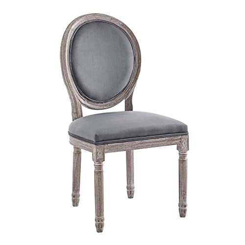 Modway Emanate French Vintage Performance Velvet Dining Chair in Natural Gray