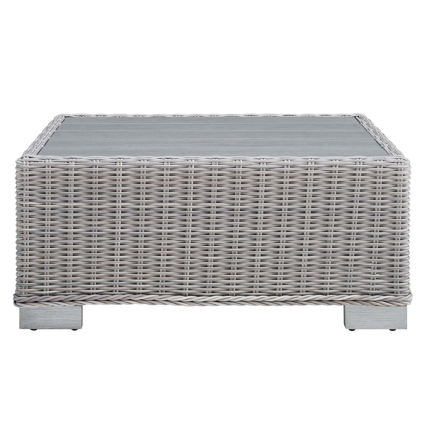 Modway Conway 32" Wicker Rattan Patio Coffee Table in Light Gray