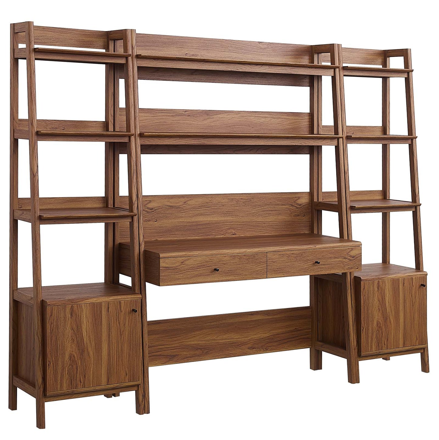 Modway 3-Piece Home Office Desk and Bookshelf Display Case in Walnut