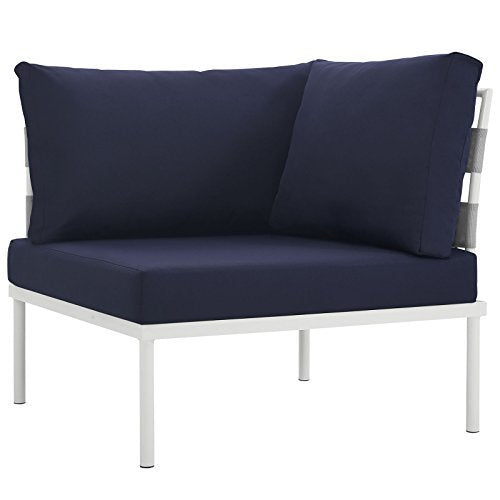 Modway EEI-2601-WHI-NAV MO-EEI-2601-WHI-NAV Harmony Outdoor Patio Aluminum, Corner Sofa, White Navy