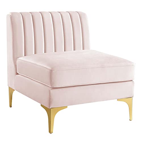 Modway Triumph Channel Performance Velvet Tufted Armless Sectional Chair in Pink