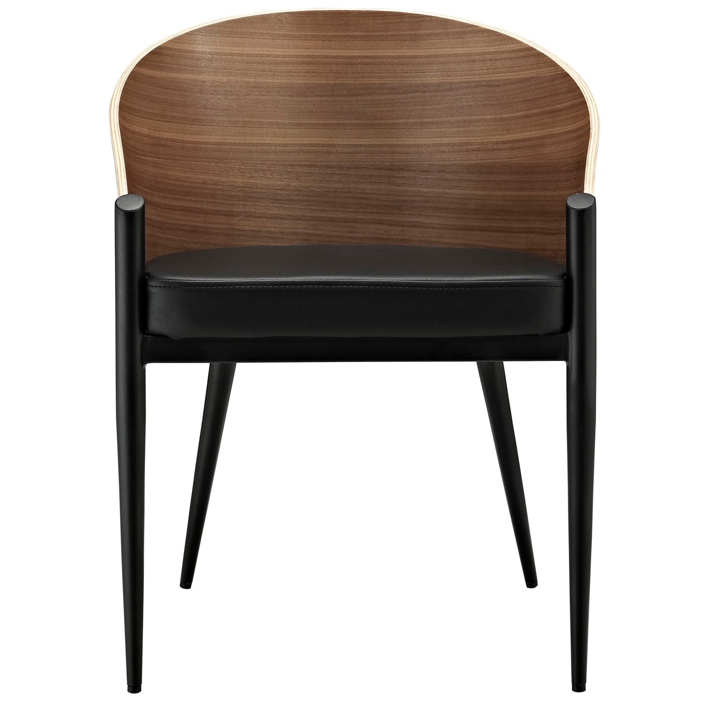 Modway Cooper Mid-Century Dining Chair in Faux Leather Upholstered Seat and Black Metal Legs in Walnut