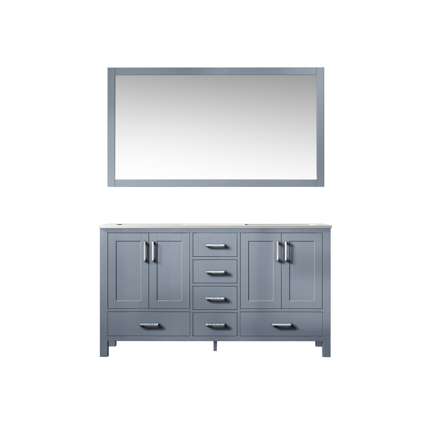 Jacques 60" Dark Grey Double Vanity, White Quartz Top, White Square Sinks and 58" Mirror