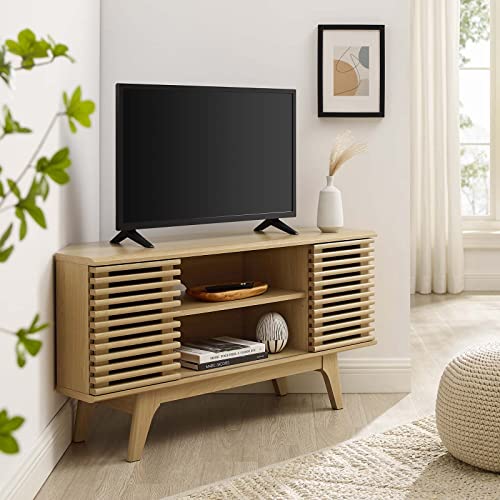 Modway Render Mid-Century Modern Low Profile 46" Corner Media TV Stand in Oak