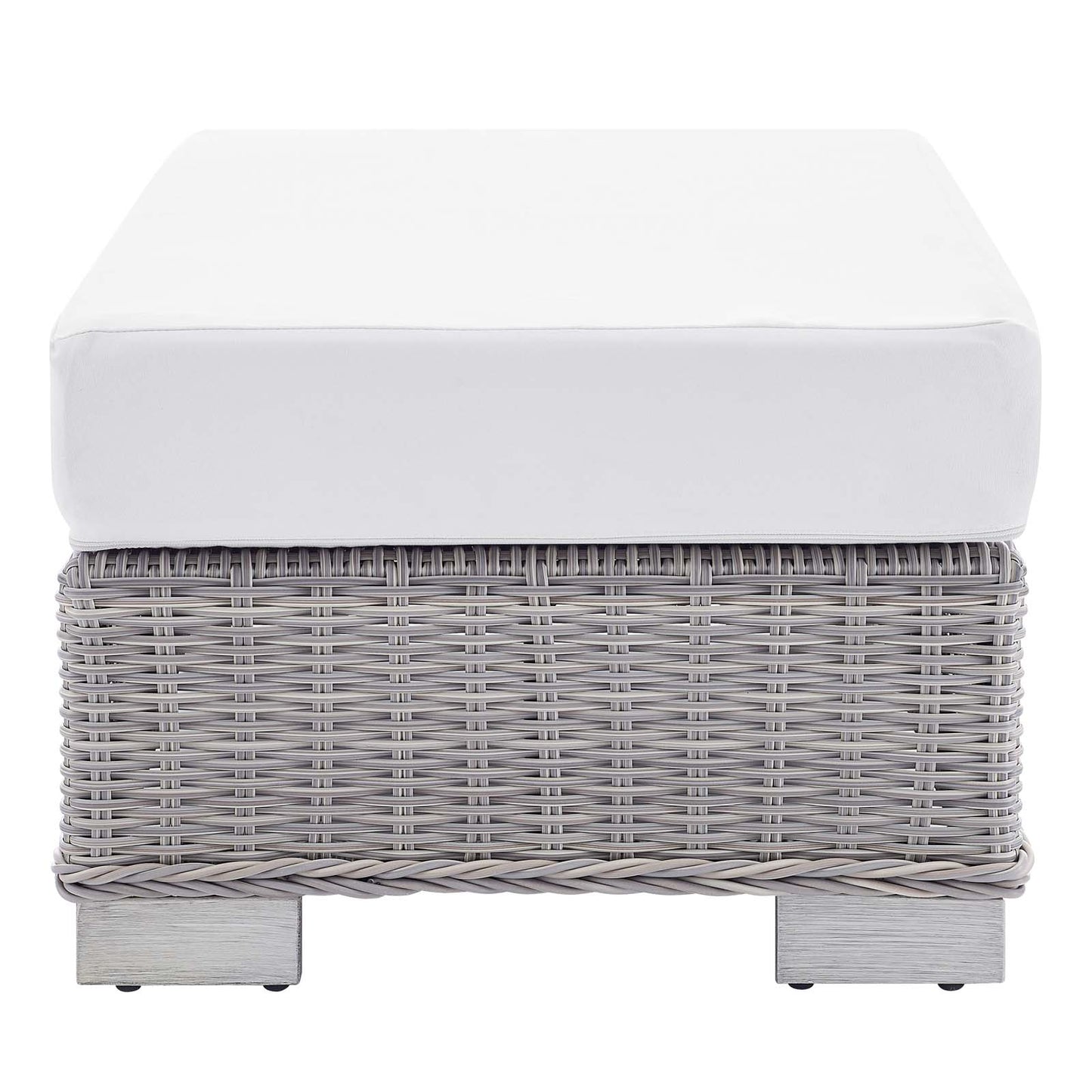 Modway EEI-3971-LGR-WHI Conway Patio Wicker Rattan Ottoman, Light Gray White 22 x 32 x 15