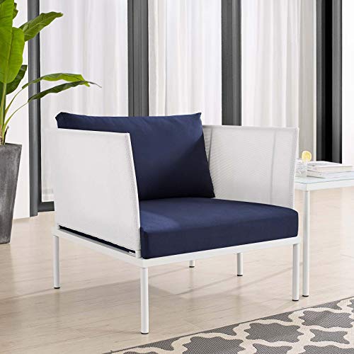 Modway EEI-4955-WHI-NAV Harmony Sunbrella White Navy Outdoor Patio Aluminum Armchair