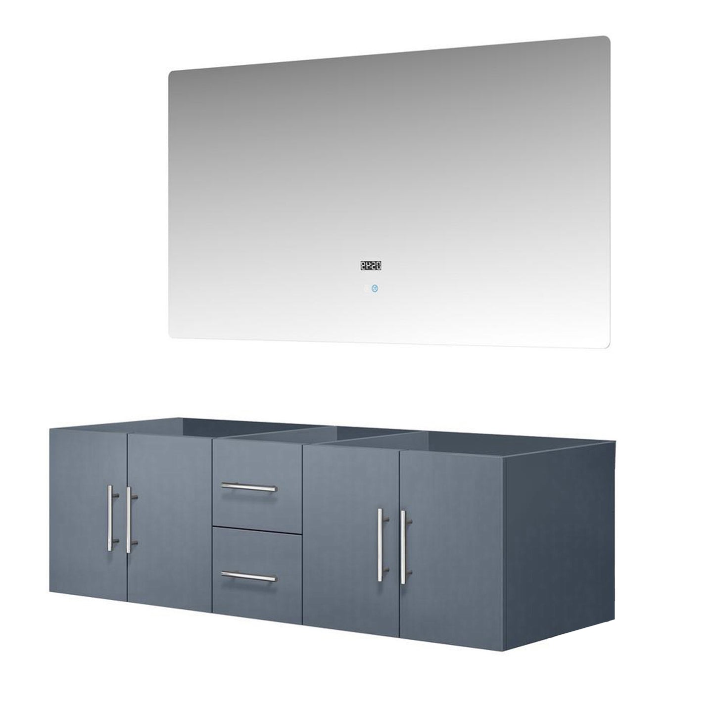 Geneva 60" Dark Grey Double Vanity, no Top and 60" LED Mirror