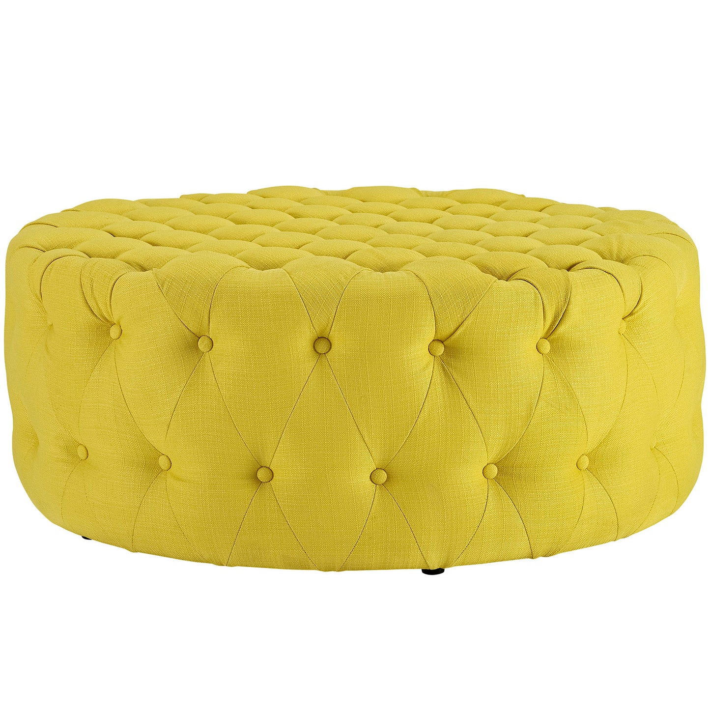 Modway Amour Fabric Upholstered Button-Tufted Round Ottoman in Sunny