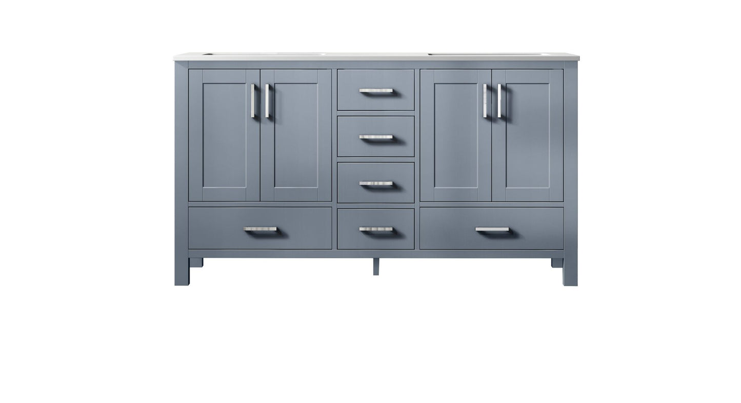 Jacques 60" Dark Grey Double Vanity, White Quartz Top, White Square Sinks and no Mirror