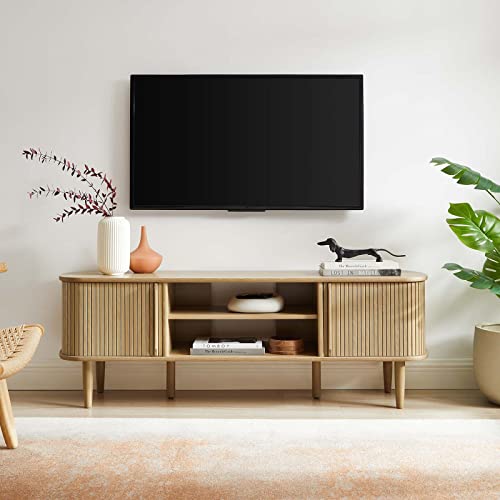 Modway Contour Mid-Century Modern 55" Media TV Stand in Oak