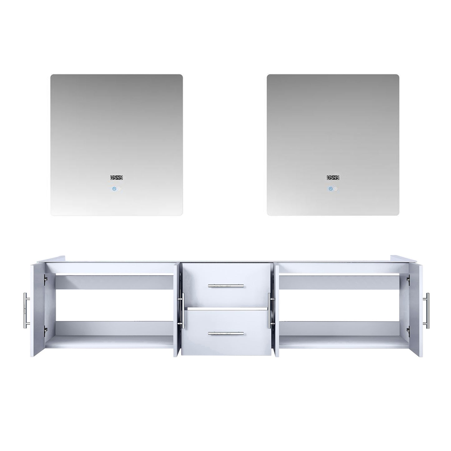 Geneva 80" Glossy White Double Vanity, no Top and 30" LED Mirrors