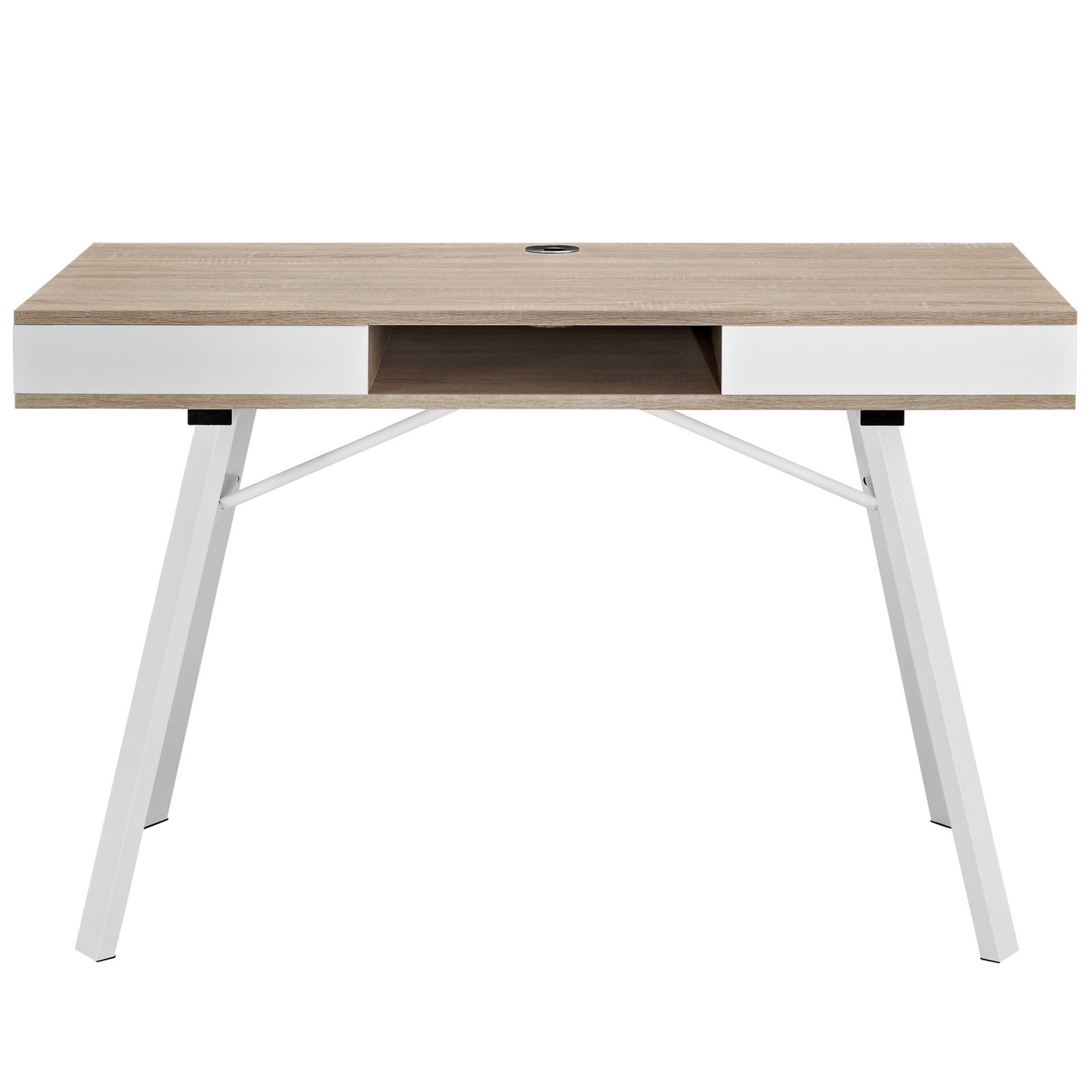 Modway Stir Wood Grain and Metal Writing Office Desk With Storage Space In Oak