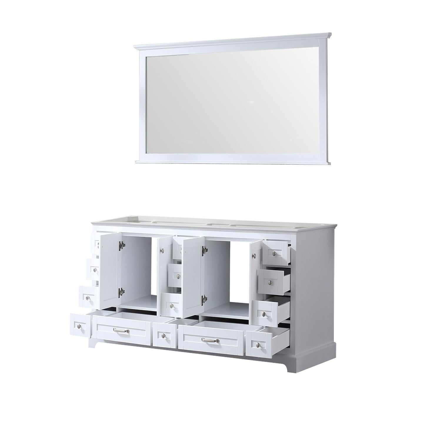 Dukes 60" White Double Vanity, no Top and 58" Mirror