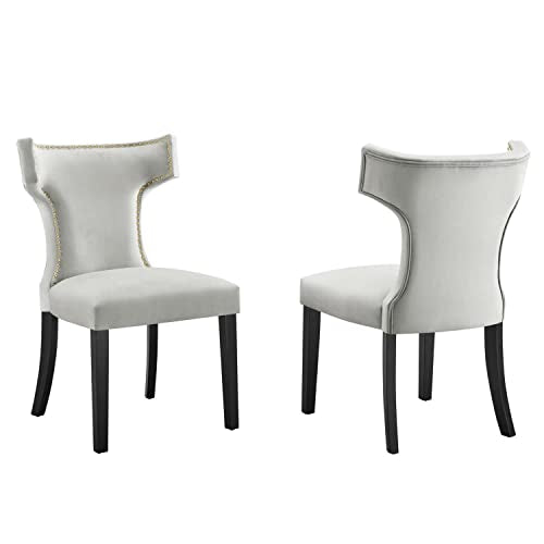 Modway Curve Velvet Set of 2 Dining Chairs with Light Gray Finish EEI-5008-LGR