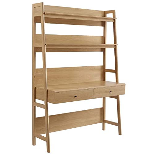 Modway Bixby Home Office Desk with Bookshelf in Oak