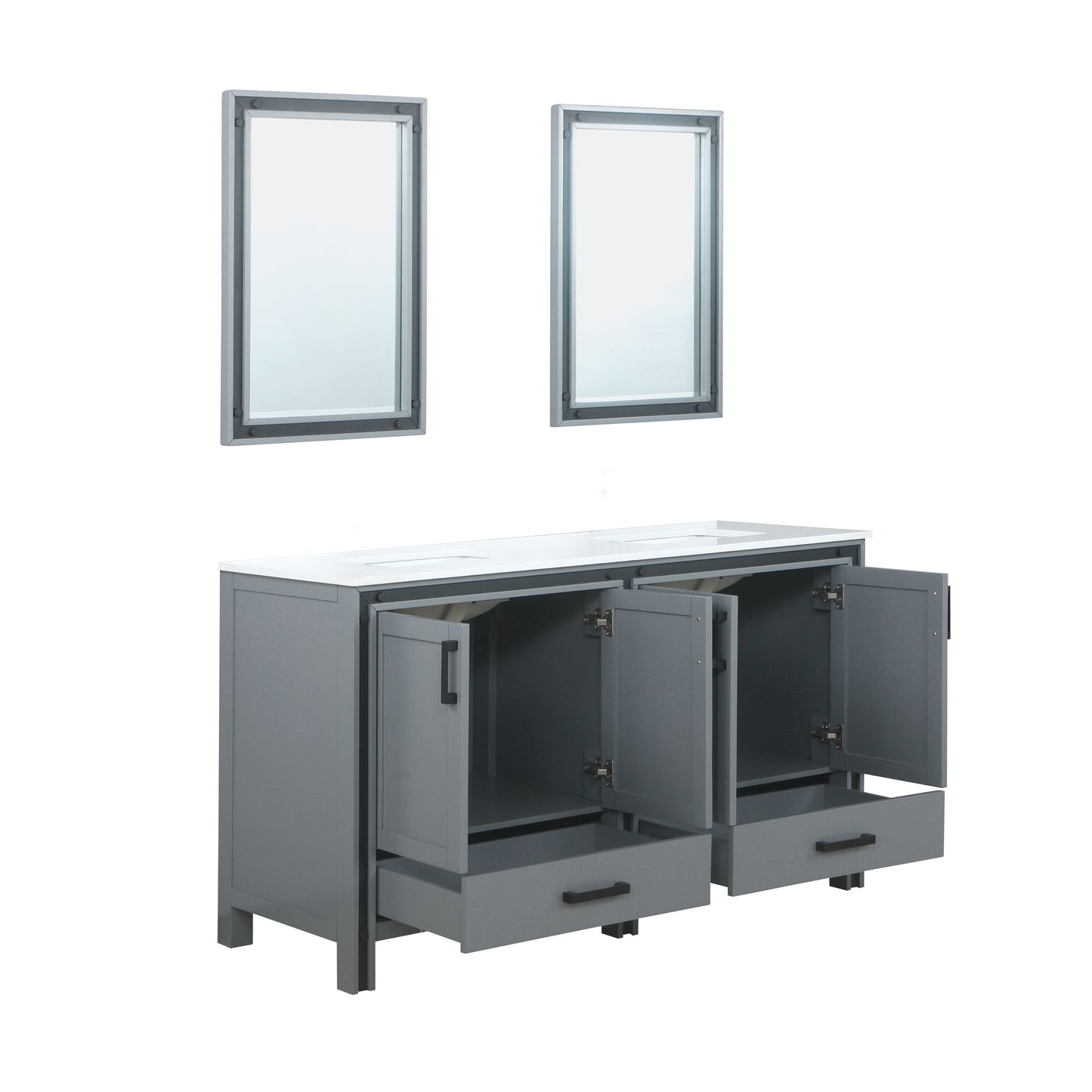 Ziva 60" Dark Grey Double Vanity, Cultured Marble Top, White Square Sink and 22" Mirrors