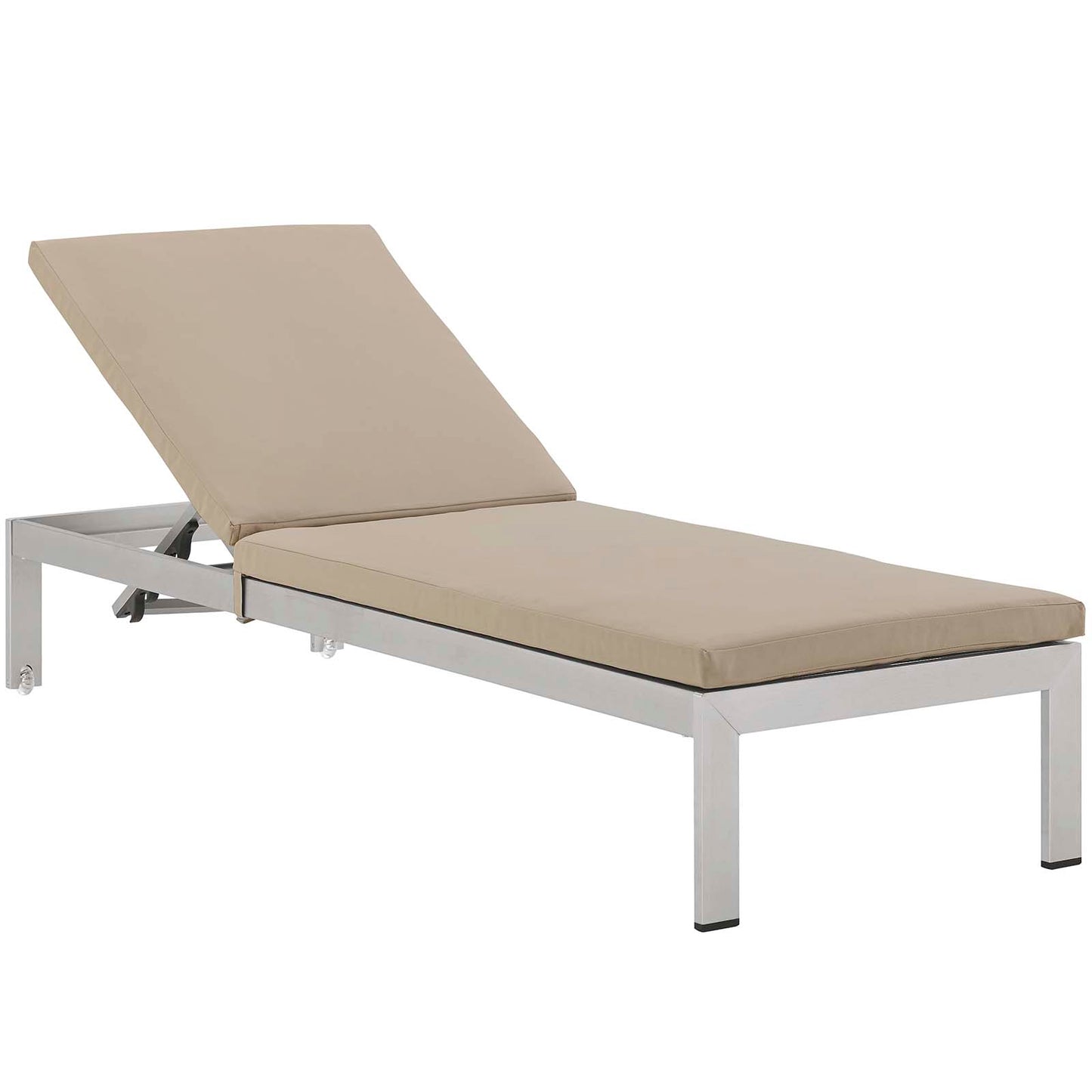 Modway Shore Aluminum Outdoor Patio Chaise Poolside Lounge Chair with Cushion, Beige