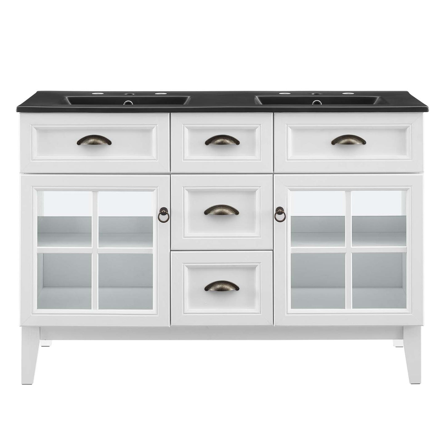 Modway Isle 48" Bathroom Vanity with Dual Sinks in White Black