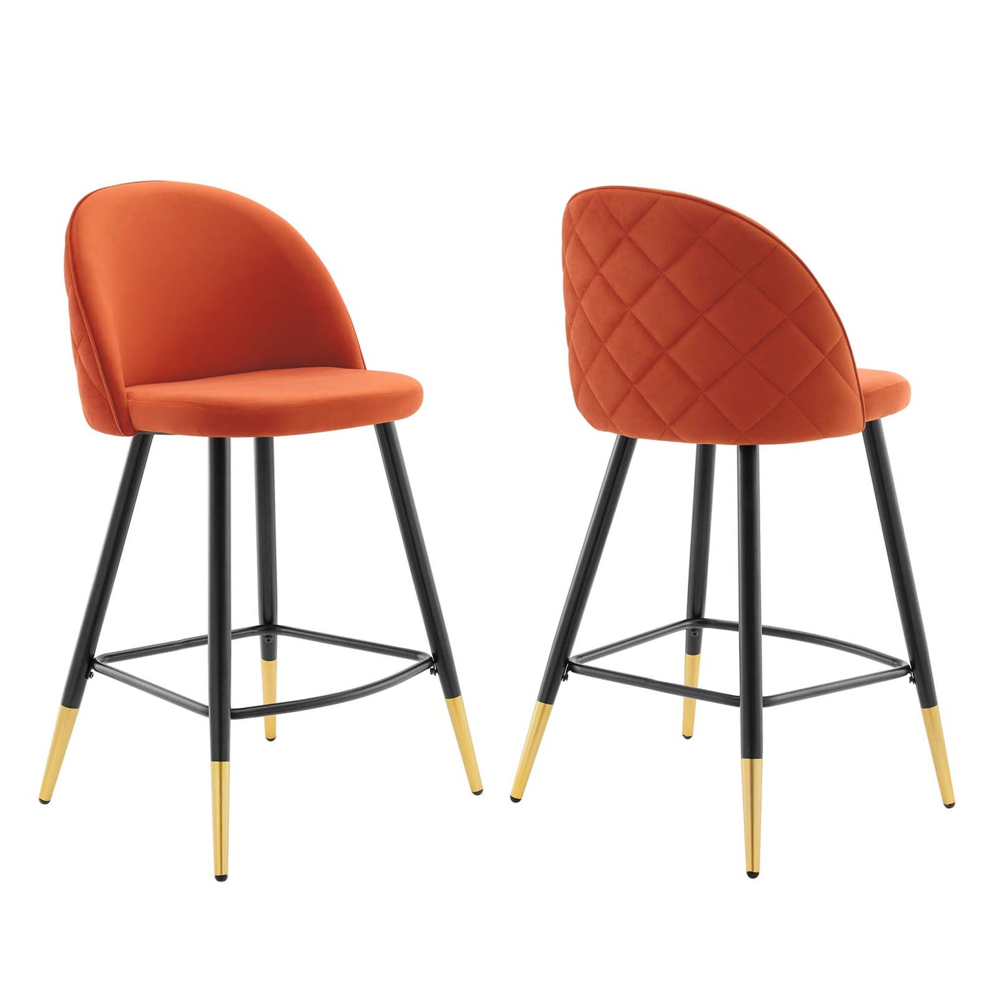 Modway Cordial Performance Velvet Dining Counter Stools in Orange - Set of 2