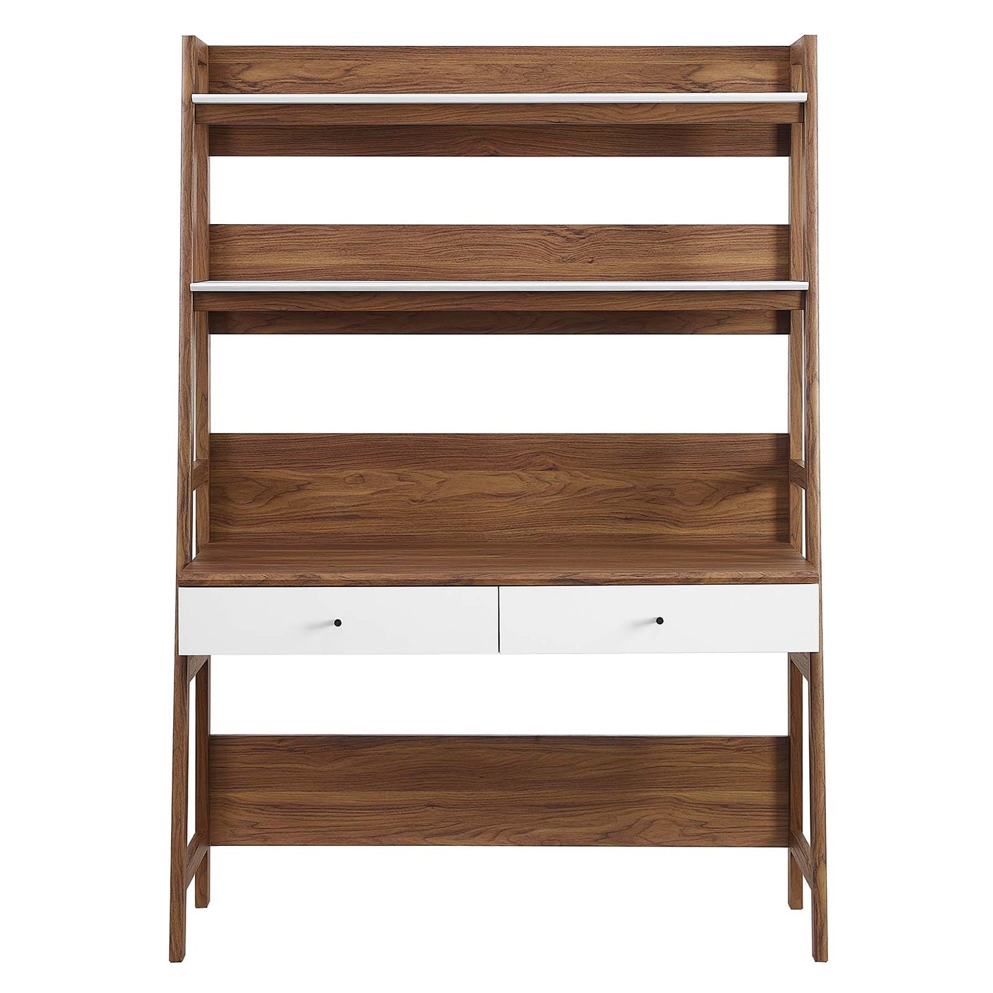 Modway Bixby Home Office Desk with Bookshelf in Walnut White