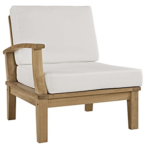 Modway EEI-1148-NAT-WHI-SET Marina Premium Grade A Teak Wood Outdoor Patio, Left-Facing Sofa, Natural White