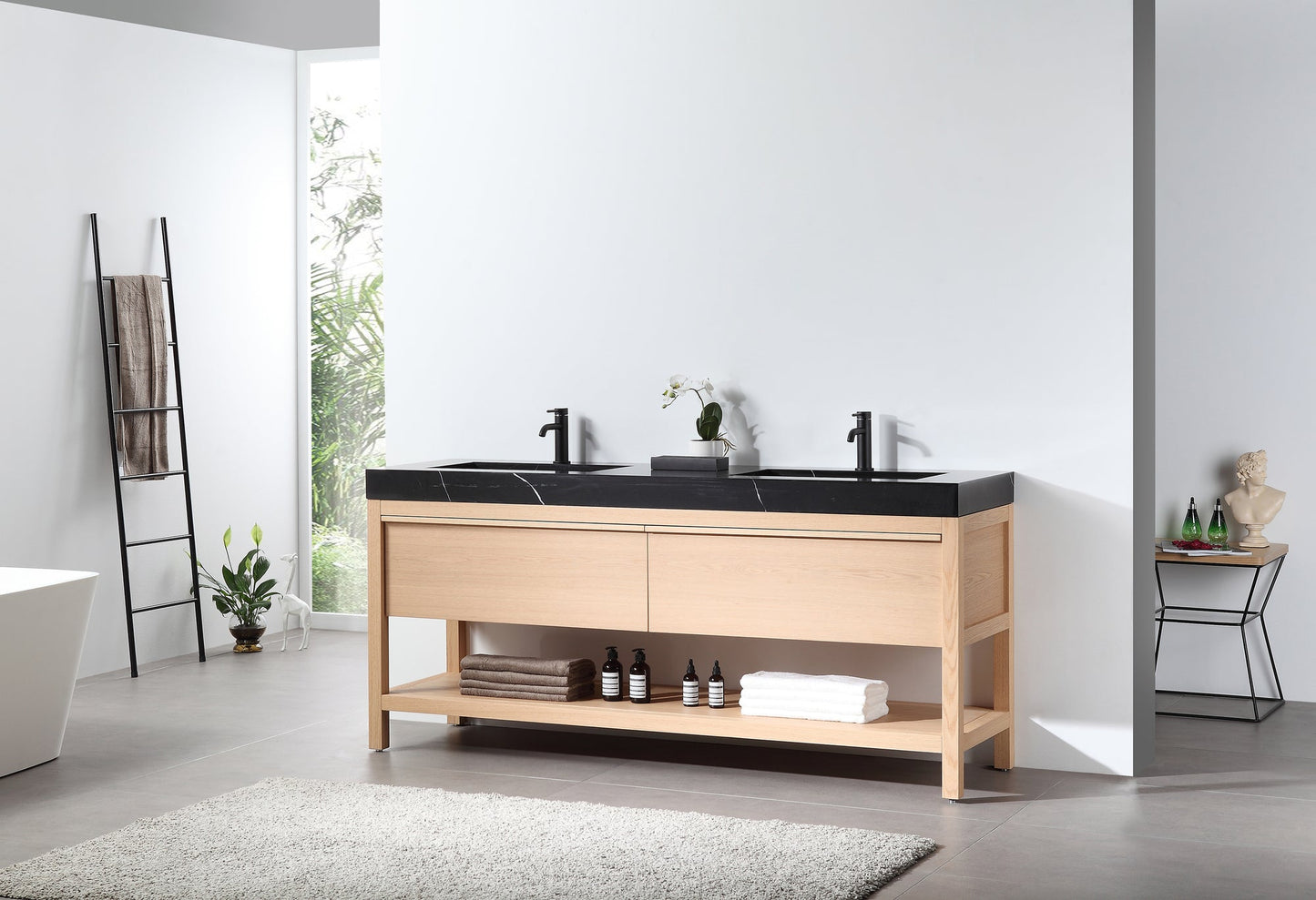 BIBURY 72” WHITEWASH OAK FREESTANDING MODERN BATHROOM VANITY