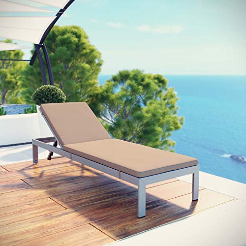 Modway EEI-4501-SLV-MOC Shore Patio Aluminum Outdoor Chaise, Silver Mocha