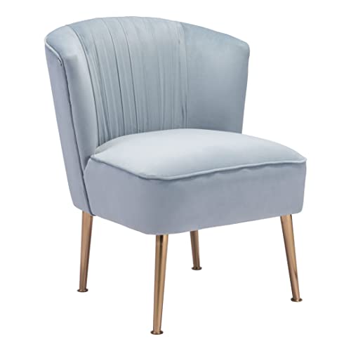 Zuo Modern - Andes Accent Chair Blue & Gold - Modern - Seating - Birch Wood, Steel, Foam, 100% Polyester - Indoor - 32.3in Height