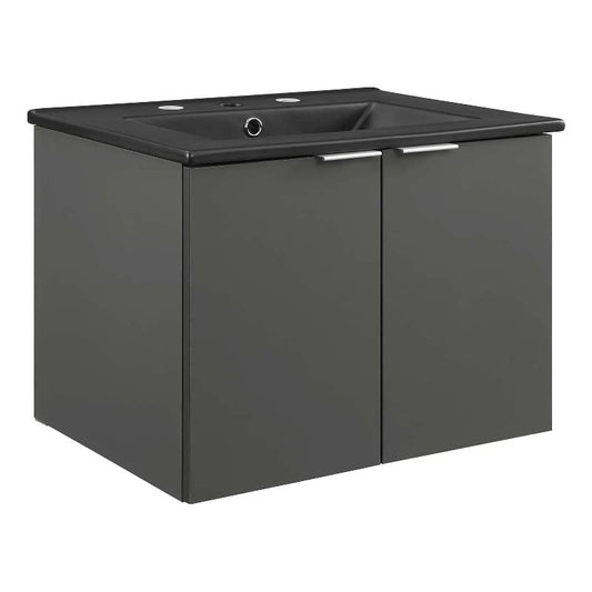 Modway Maybelle 24" Wall-Mount Bathroom Vanity in Gray Black