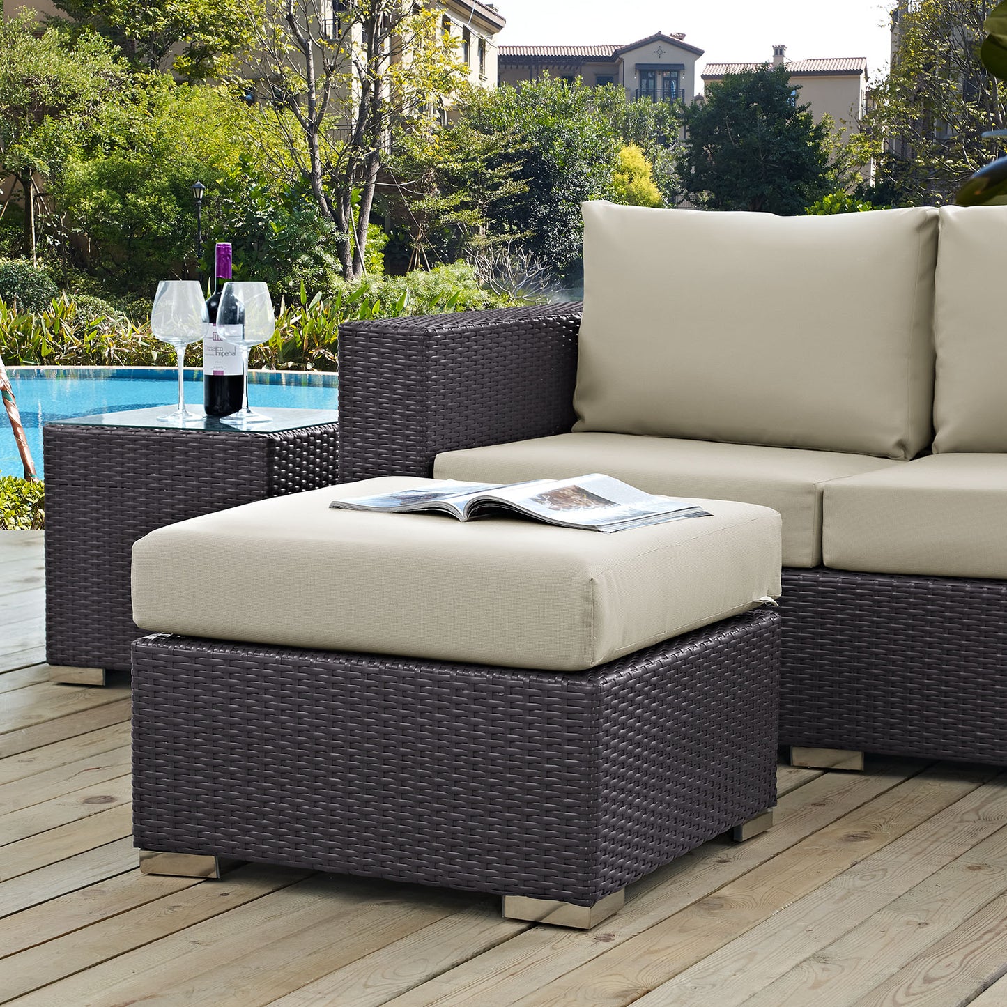 Modway Convene Wicker Rattan Outdoor Patio Sectional Seat with Cushions