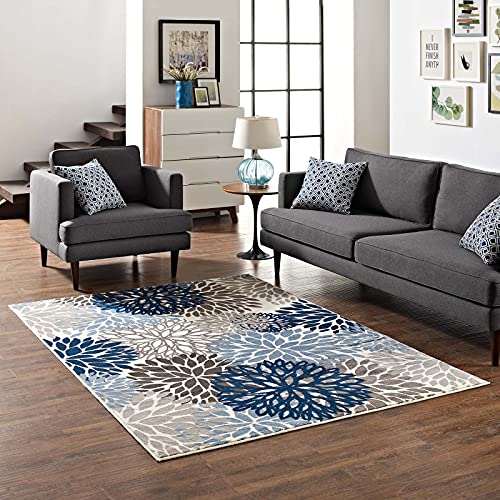 Modway Calithea Vintage Classic Abstract Floral 4x6 Area Rug in Blue, Brown and Beige