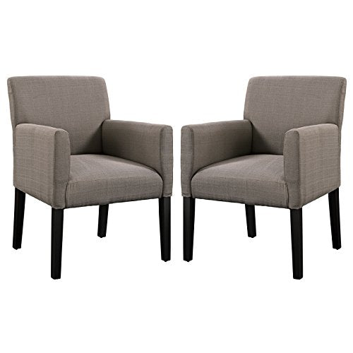 Modway Chloe Upholstered Fabric Modern Farmhouse Dining Arm Accent Chair in Gray - Set of 2