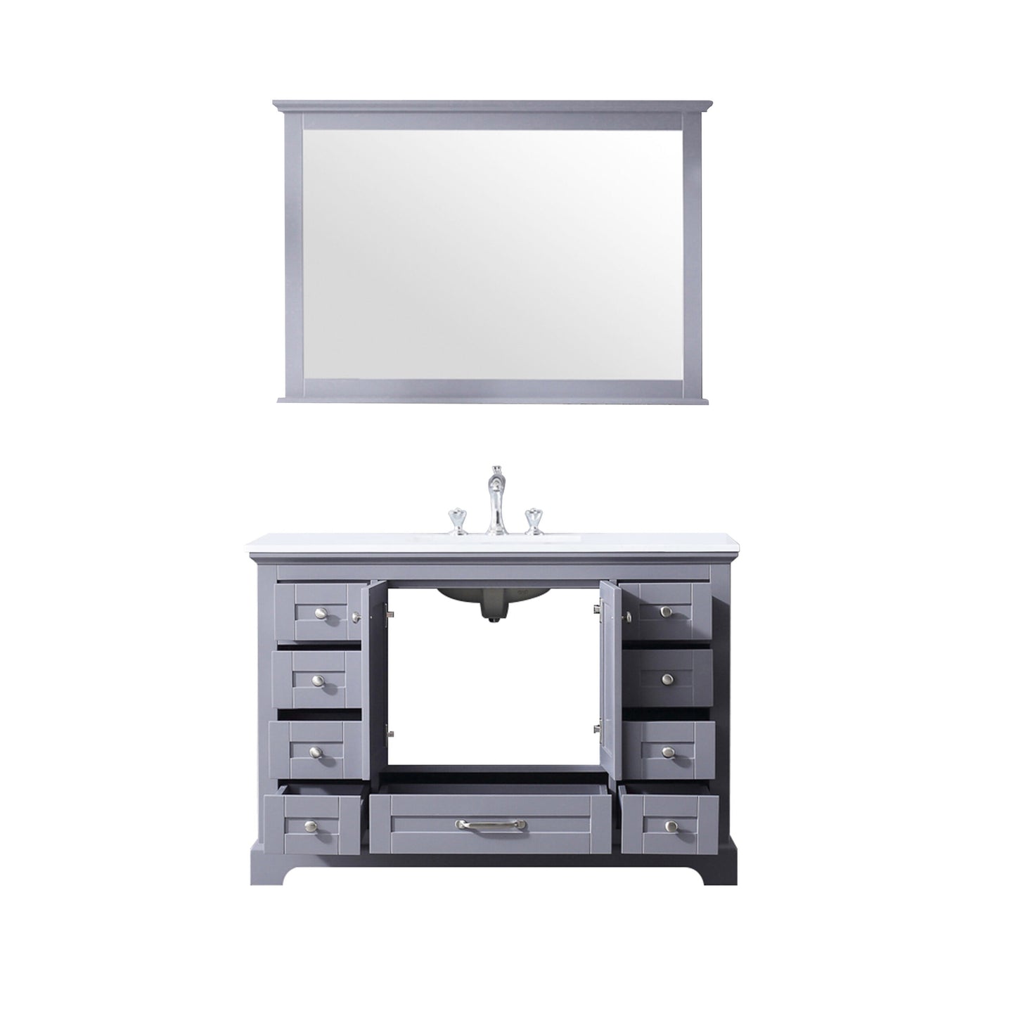 Dukes 48" Dark Grey Single Vanity, White Quartz Top, White Square Sink and 46" Mirror