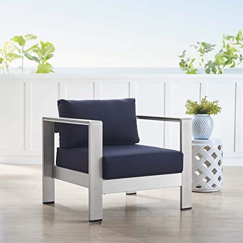 Modway EEI-4225-SLV-NAV Shore EEI-4225-SLV-NAVShore Sunbrella Patio Armchair in Silver Navy