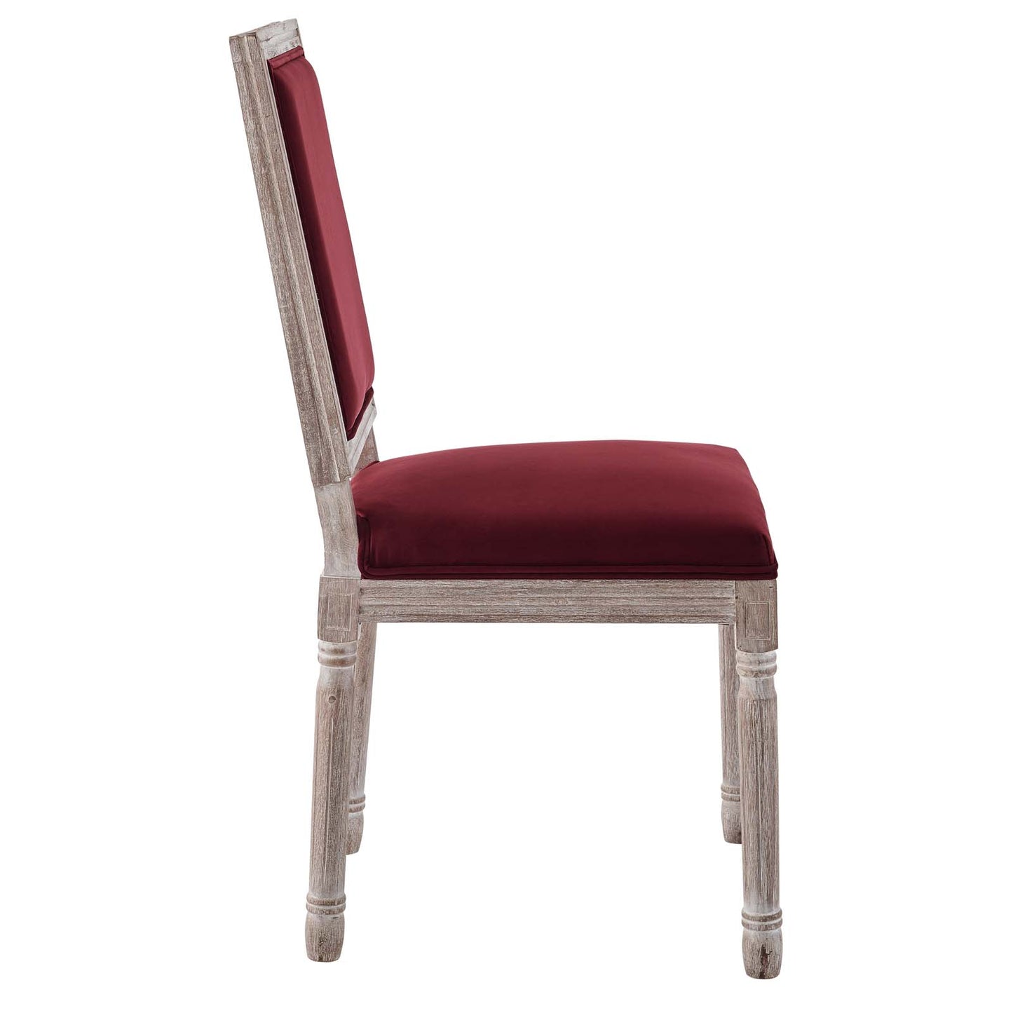 Modway Court French Vintage Performance Velvet Dining Chair in Natural Maroon