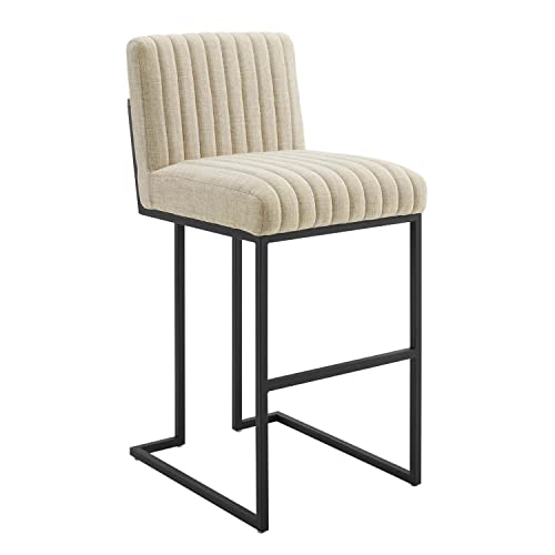 Modway Indulge Channel Tufted Fabric Bar Stool in Beige