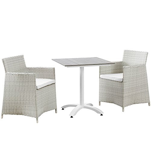 Modway EEI-1758-GRY-WHI-SET Junction Wicker Rattan Outdoor Patio 3-Piece Dining Set, Gray White