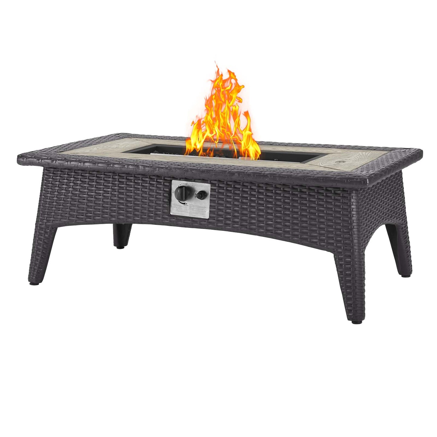 Modway Splendor Wicker Rattan Rectangular Propane Gas Fire Pit Table