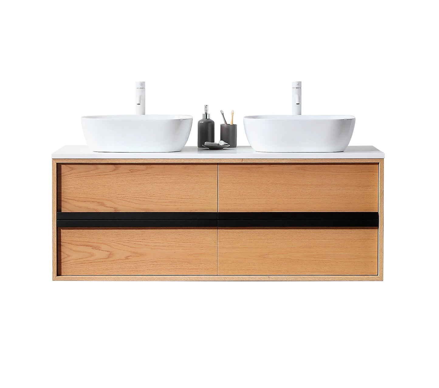 SINTRA 55” WHITEWASH OAK WALL MOUNTED MODERN BATHROOM VANITY