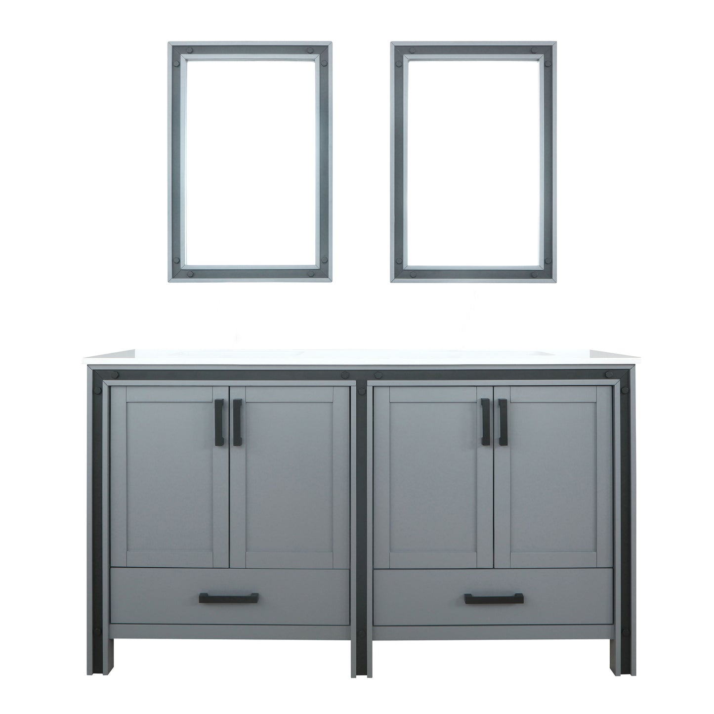 Ziva 60" Dark Grey Double Vanity, Cultured Marble Top, White Square Sink and 22" Mirrors