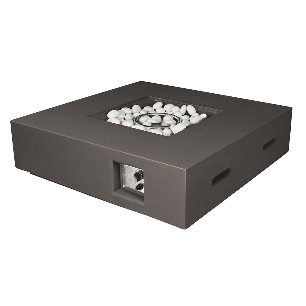 Brenta Outdoor Square Dark Grey Gas Fire Pit Table w/ Round Burner Kit