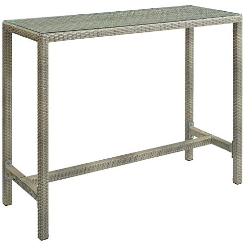 Modway Conduit Wicker Rattan Glass Outdoor Patio 51" Rectangular Dining Bar Table in