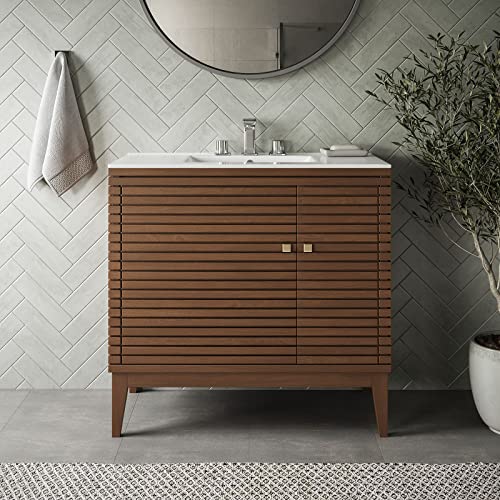 Modway EEI-5115-WAL-WHI Ledger 36" Bathroom Vanity, Walnut White