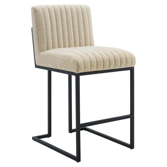 Modway Indulge Channel Tufted Fabric Counter Stool in Beige