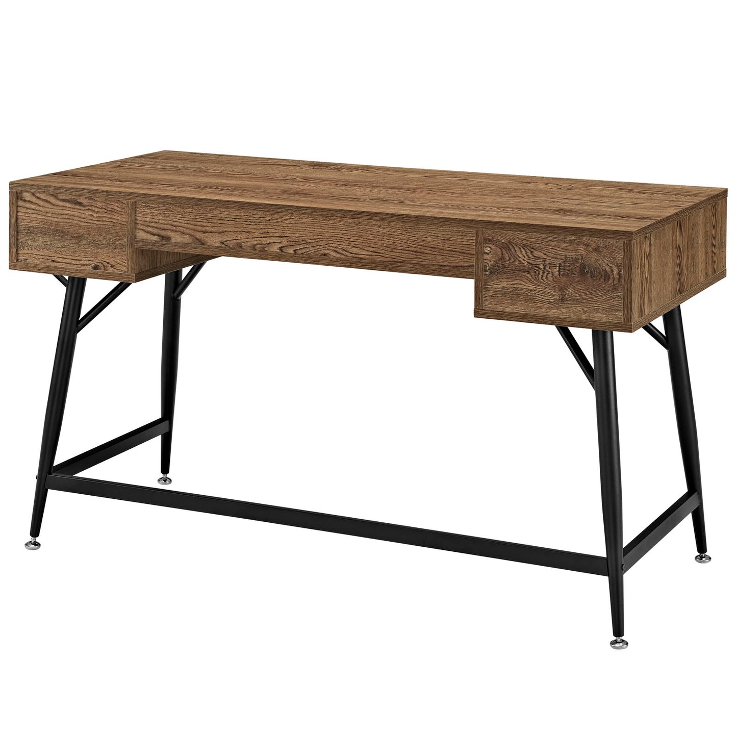 Modway Surplus Wood Grain and Metal Writing Office Desk With Storage Drawers In Walnut
