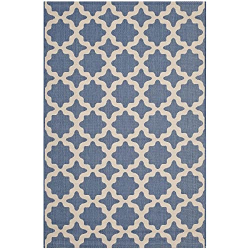 Modway Cerelia Moroccan Trellis 9x12 Indoor and Outdoor Area Rug in Blue and Beige