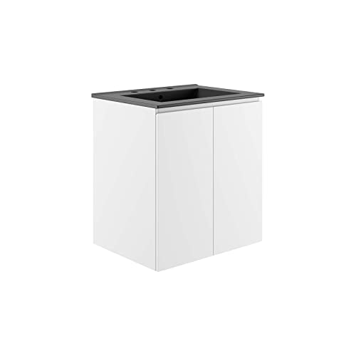 Modway White and Black Bryn Wall-Mount Bathroom Vanity EEI-5777-WHI-BLK